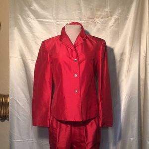 Talbots   Red 100% pure silk petites two piece suit lining doublure 100% rayon